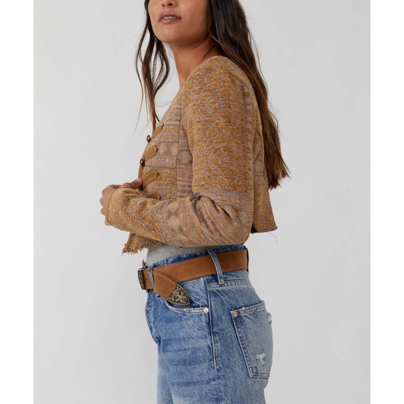 NWT Free People Juliette Cropped Jacket / Gold Combo - Picture 2 of 8